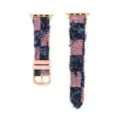 Cinturino per orologio in denim a quadri rosa e blu compatibile Apple Watch, tessuto sfrangiato. - 42/44/45/49 mm - (46 mm Gen 10/11) / Rosa - fibbia oro rosa