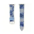 Blauwe ruit denim Apple Watch horlogeband vervangende band met metalen connector en gesp, 42mm 46mm - Lichtblauw - zilveren gesp
