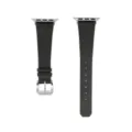 Cinturino di ricambio in pelle nera con fibbia in acciaio argentato per smartwatch compatibile. - Nero-Fibbia Argentata