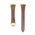Brown leather watch strap detail view, elegant slim design with gold buckle for smart watch. - Coffee-Gold Buckle