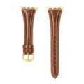 Slim brown leather replacement strap with gold diamond buckle compatible with Apple Watch. - Dark Brown - Gold Buckle