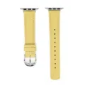 Cinturino per orologio in vera pelle con motivo litchi giallo compatibile con Apple Watch - Giallo - Fibbia Argento