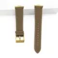 Premium brown leather watch strap replacement with gold buckle for smart watch details view. - For Fit 3 / Fit 4 / Dark Khaki - Gold Buckle