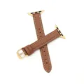 Bracelet de montre en cuir marron compatible Apple Watch, coutures blanches et boucle dorée. - Cuir chocolat - boucle dorée