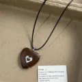 Wooden heart pendant necklace with black cord rustic style jewelry accessory for women - Brown Heart Pendant Style (XL0920B)