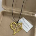 Gold thorn heart pendant necklace with black cord, edgy gothic style fashion jewelry accessory. - Gold Hollow Style (XL0927)