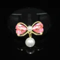 Grazioso ciondolo fiocco perla cristallo stile coreano accessorio gioielli DIY per capelli. - Rosa chiaro