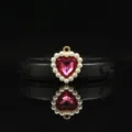 Ciondolo cuore in cristallo rosa con bordo di perle, accessorio fai da te in lega dorata gioielli. - Rosso rosa