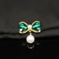 DIY green crystal bow artificial pearl pendant hair accessory jewelry crafting component - Dark Green