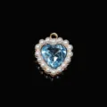 Gold alloy heart pendant with blue crystal and pearls, 18mm DIY jewelry accessory for crafts. - Light Blue
