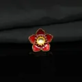 Ciondolo fiore smalto rosso accessorio gioielli fai da te bordo oro forcella retrò deco - Rosso Vivo