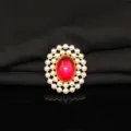 Alloy double-layer pearl inlaid red gemstone DIY bridal hair accessory craft decoration - Oval Double-Layer Red Gemstone(B0050-1)