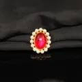 Alloy pearl red ruby DIY hair accessory detail view, perfect for bridal headwear crafting. - Oval Single-Layer Red Gemstone(B0050-2)