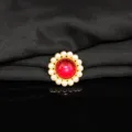 Dettaglio accessorio in lega di perle di pietre preziose rosse per capelli da sposa DIY. - Gemma Rossa Monostrato Tonda(B0050-4)