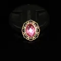 Close-up detail of oval pink rhinestone alloy lace flower DIY craft accessory trim. - Rose Red