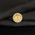 Gold alloy round base with white pearl trim DIY jewelry accessory for bridal hair accessories detail. - Round Single-Layer Empty Setting(B0050-8)