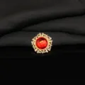 Exquisite gold-tone round red rhinestone decorative button, perfect for DIY crafts and accessories. - Red