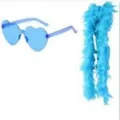 Zweiteiliges Party-Kostümset mit blauer Herz-Sonnenbrille und 40g blauer Federboa-Schal - Einheitsgröße / Blau