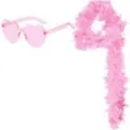 Ein lebhaftes Set aus rosa herzförmiger Sonnenbrille und dazu passender Federboa - Einheitsgröße / Rosa
