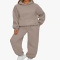Completa due pezzi da donna con felpa con cappuccio e pantaloni jogger color talpa - Grigio Caffè