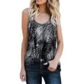Detailed view of the sleeveless tank top with black dandelion patterns on grey - S / Tops / Black