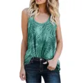 Women's casual sleeveless tank top featuring a vibrant green tropical leaf print - S / Tops / Green