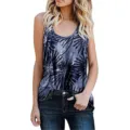 Close-up of a women's sleeveless tank top featuring a stylish dark floral leaf print - Dark Blue
