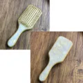 Natural bamboo paddle hair brush featuring a beautiful iridescent acetate inlay - Mermaid Color