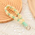 Correa de muñeca llavero de margarita tejida a mano en colores verde claro y amarillo - Amarillo Pálido