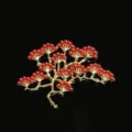 Dettaglio ramo di pino in lega perle rosse per accessorio per capelli fai da te. - Rametto di Pino Sinistro(A0040-3) / Oro KC Perla Rossa