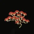 Accessorio per capelli fai da te in lega di pino antico, metallo dorato con perle rosse. - Rametto di Pino Destro(A0040-4) / Oro KC Perla Rossa