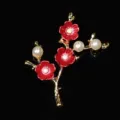 Rami dorati prugna rossa perla fai da te accessorio capelli lega componente gioiello. - Ramo di Fiore di Prugno Rosso (A0013-2) / Fiore Rosso