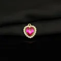Detailed view of pink heart crystal pendant with rhinestones alloy charm for necklace bracelet. - Hot Pink
