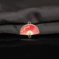 Ciondolo ventaglio rosso stile cinese metallo smalto fiore pruno doppio anello DIY - Rosso