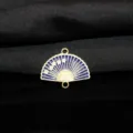 Chinese style fan shape alloy enamel plum blossom pendant detail close-up metal jewelry making part. - Dark Blue