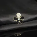 Accessorio in lega di fiori a cinque petali strass, nero e oro per decorare telefono. - Nero