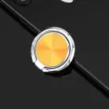 Ultra-thin CD pattern phone ring holder detail view, metallic 360 degree rotatable stand. - Yellow CD Pattern