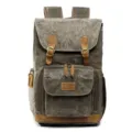 Vintage waterproof canvas camera backpack for men and women retro travel photography rucksack. - Army Green