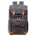 Vintage waterproof canvas dslr camera backpack, multi-function rucksack for men and women. - Black and Gray