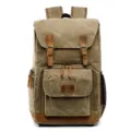 Vintage canvas leather backpack for men women waterproof travel daypack retro camera bag - Khaki
