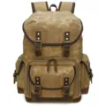 Vintage canvas photography backpack with leather trim, stylish camera bag for men and use. - Khaki