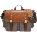 Retro men's canvas leather messenger bag vintage shoulder crossbody bag with top handle. - S8 Grey