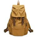 Vintage khaki canvas backpack for student casual travel, large capacity rucksack bag. - Earthy Yellow