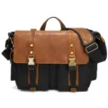 Vintage Canvas Leather Messenger Bag for Men Casual Crossbody Shoulder Handbag Brown - S8 Black