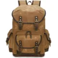 Vintage brown canvas leather backpack retro camera bag multi-pocket travel laptop rucksack men - Earthy Yellow