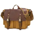 Retro men canvas shoulder bag oil waxed cowhide crossbody messenger bag in brown color - S8 Earthy Yellow