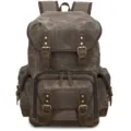 Retro waxed canvas camera backpack, vintage men dual shoulder travel laptop rucksack bag. - Army Green