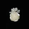 Detailed close-up shot of a delicate white rose rhinestone alloy DIY shoe charm accessory. - Silver