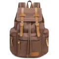 Vintage canvas backpack for men, large capacity casual daypack with leather straps, brown. - Coffee