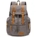 Vintage canvas backpack with leather straps, large capacity retro laptop bag for men. - Charcoal Gray